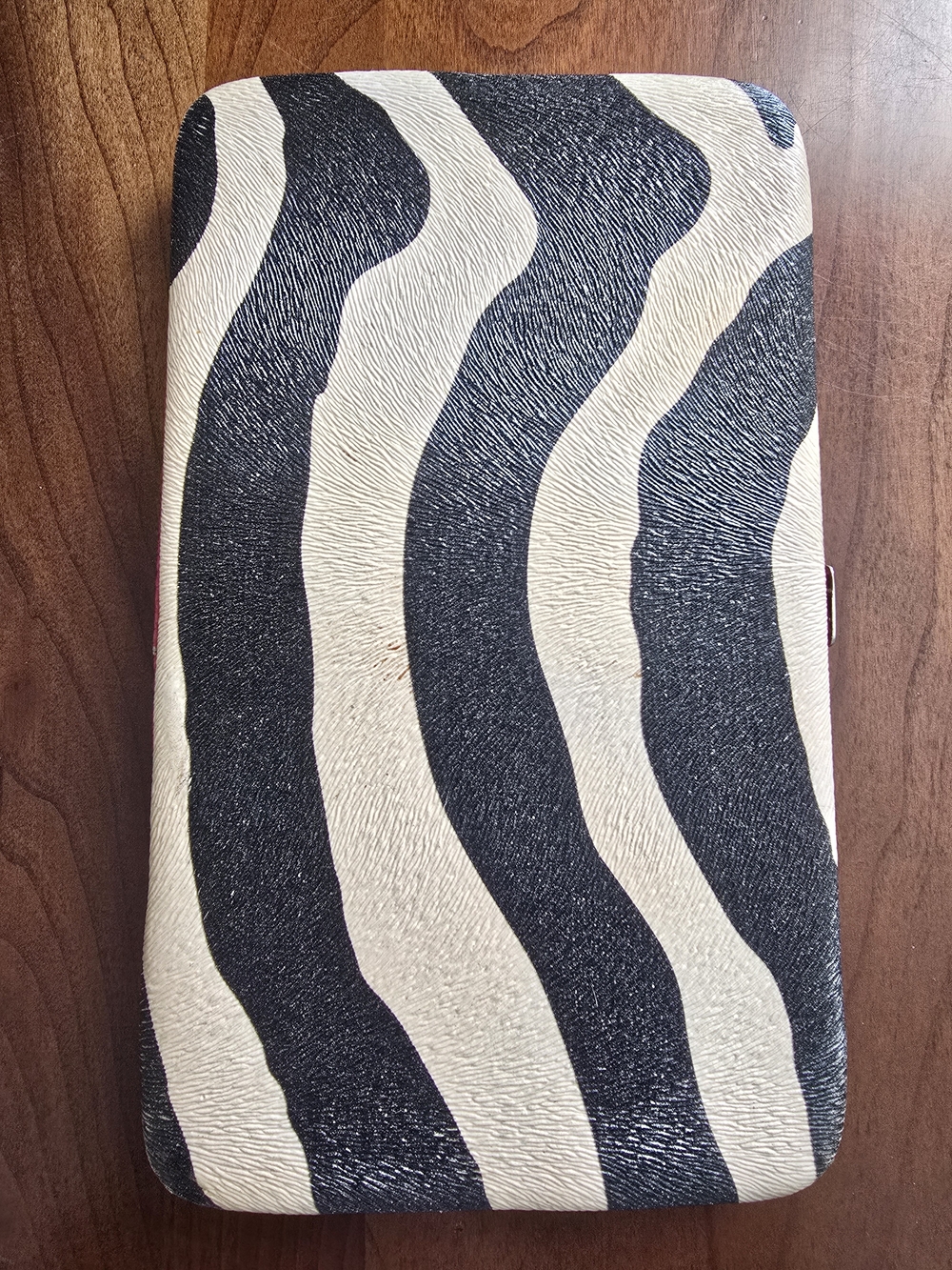 Zebra-Stripe Black and Cream Clutch Wallet / Checkbook Holder with Pink Trim